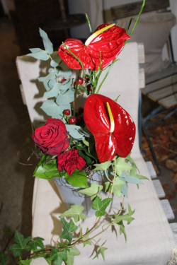 Strauss mit roten Anthurium Blüten (ausgeliefert in Grosshöchstetten am 9. Januar 2014)