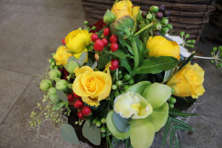 Blumengesteck leuchtend (abgeholt im Laden am 24. Januar 2015)
